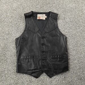 VTG Sears Leather Shop Vest Mens 36 Black Western Cowboy Motorcycle Biker 70s